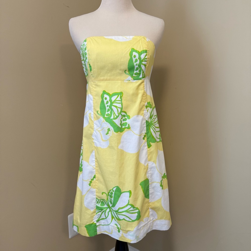 Lilly Pulitzer Strapless Dress in Yellow and Green Floral Size 2
